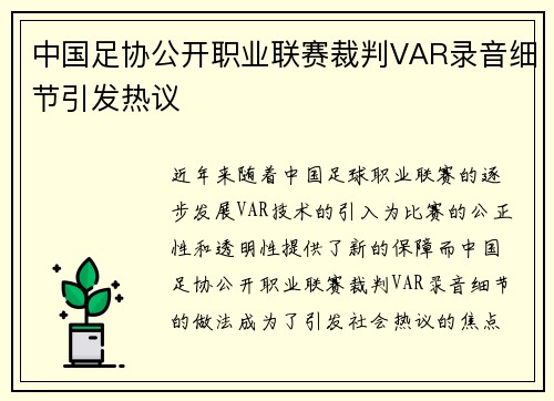 中国足协公开职业联赛裁判VAR录音细节引发热议
